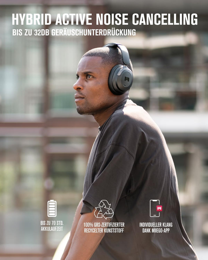MIIEGO MOOVE 55 Silence - Hybrid Active Noise Cancellation - Over-Ear Kopfhörer - 70 Std. akkulaufze