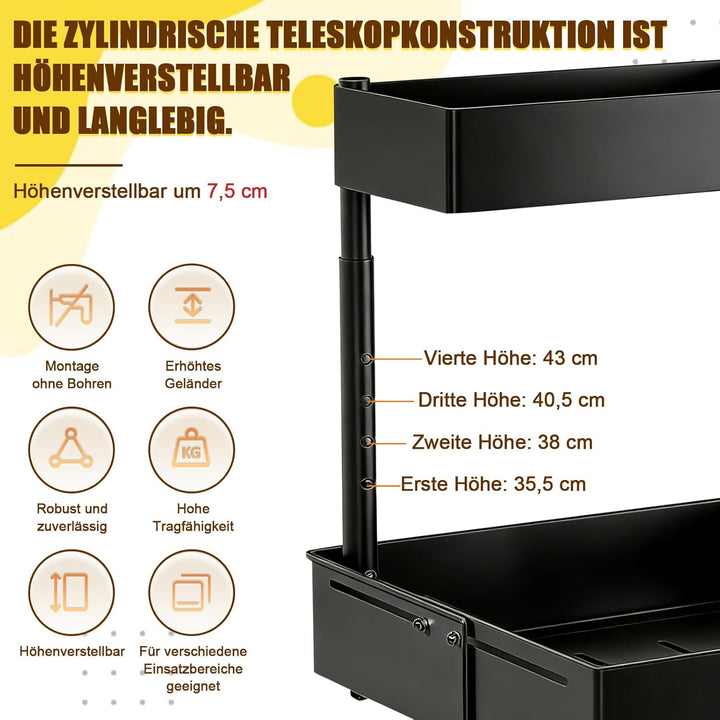Spülschrank Organizer Ausziehbar – 2 Etagen Unterschrank Organizer Schwarz | Küche Höhenverstellbar