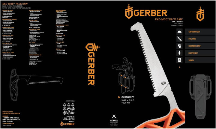 Gerber Knochensäge mit Scheide, Sägeblattlänge: 10,8 cm, Exo-Mod Saw, Klingenmaterial: 7Cr17MoV, Ora