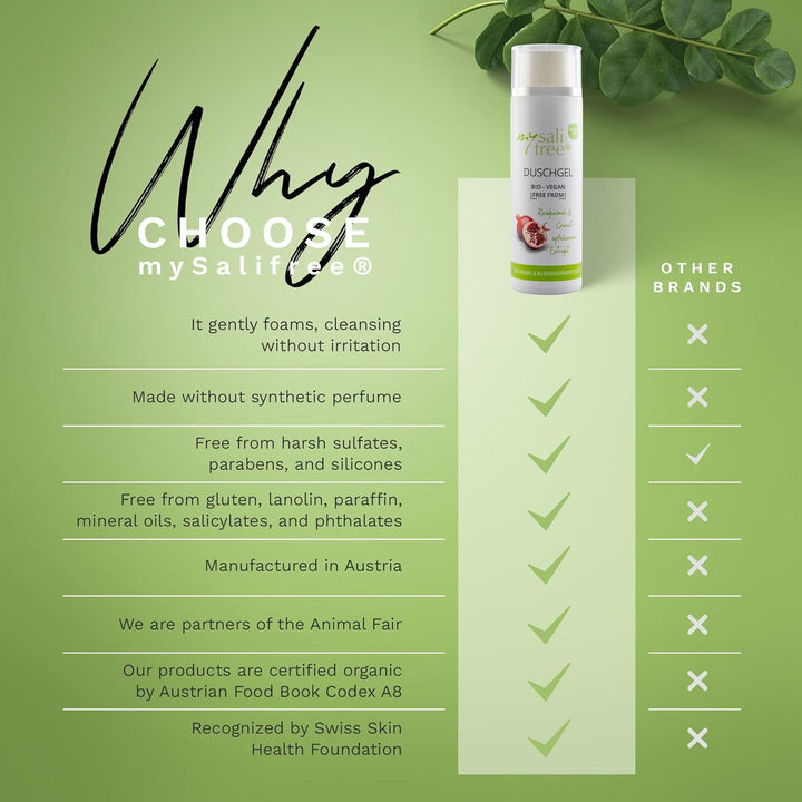 mysalifree BIO DUSCHGEL, mild reinigendes Naturkosmetik Duschgel für sensible Haut, mit Reiskeimöl,
