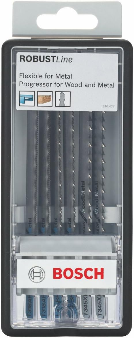 BOSCH 2607010573 Stichsägeblatt ROBUSTLINE 6er Metall E x pert Set, T-Schaft, Robustline