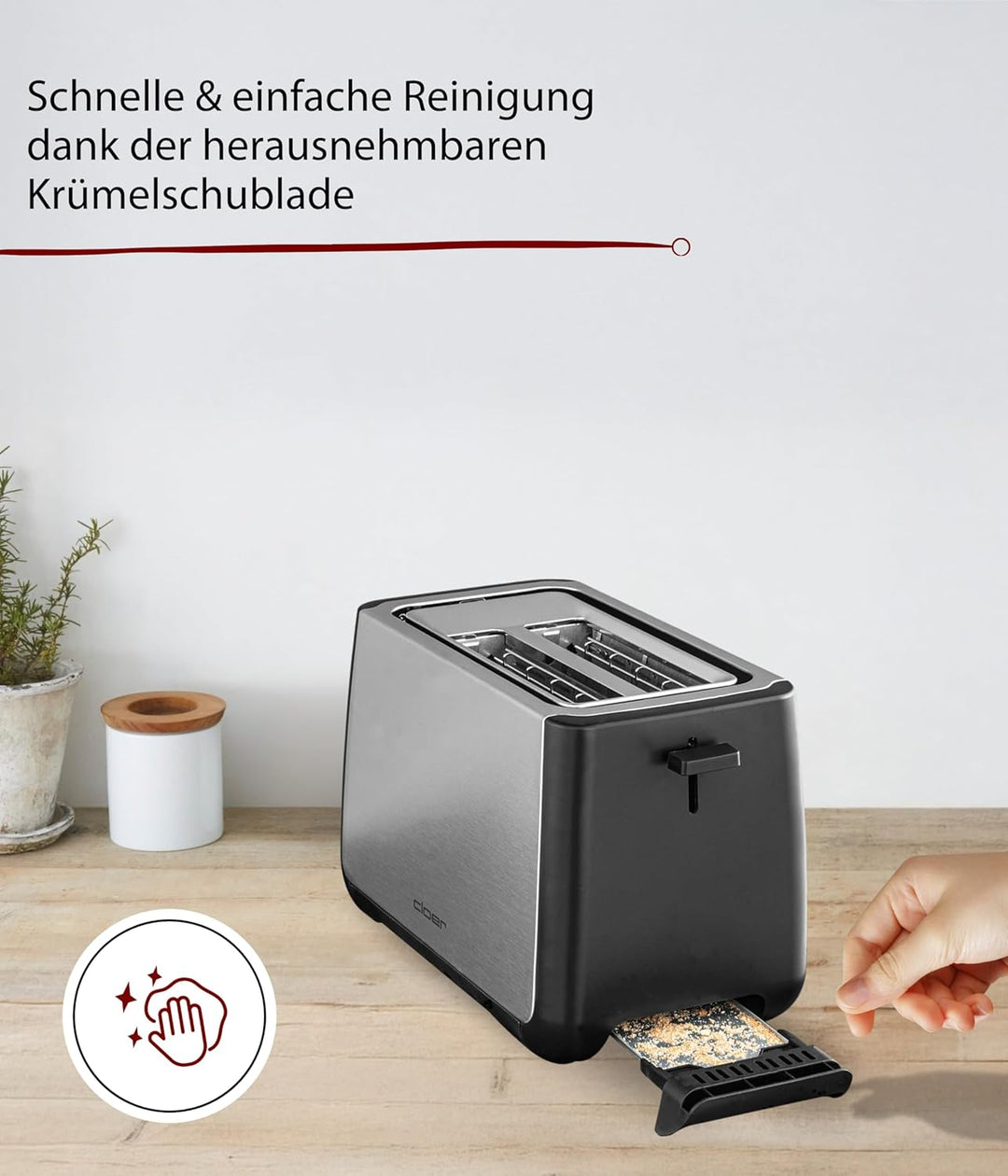 Cloer 3569 King-Size-Toaster für 2 XXL Scheiben, Check-Funktion, Edelstahlgehäuse, 1000 Watt, schwar