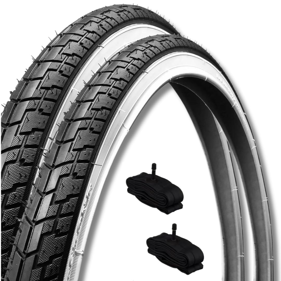 2 Reifen 24 x 1 3/8 (37-540) + 2 Kammern Amerikanische Reifen Weiss/Schwarz Strasse City Bike