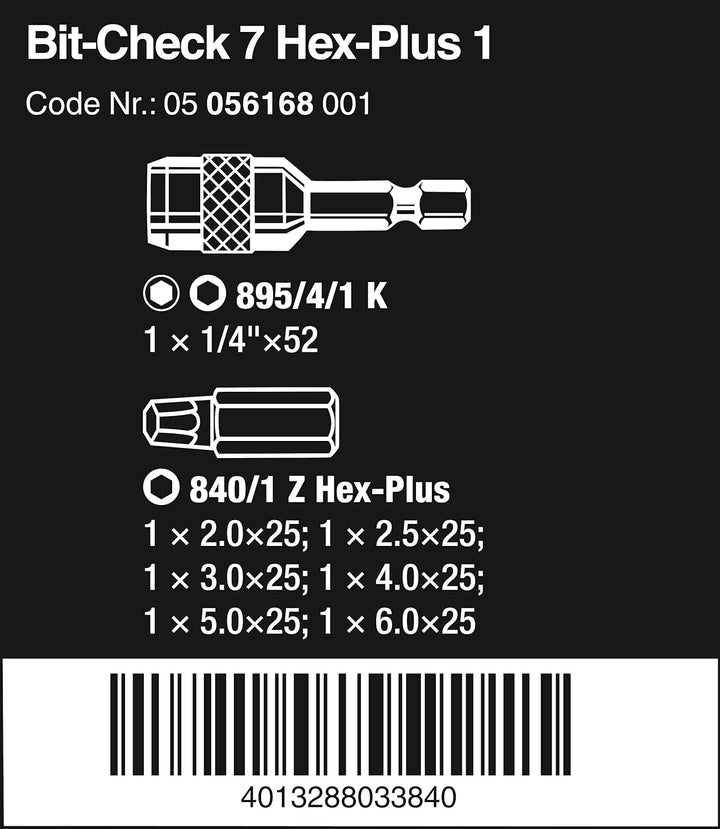 WERA Bit-Check 7 Hex-Plus 1 Sechskant 7-teilig, 1 Stück,056168