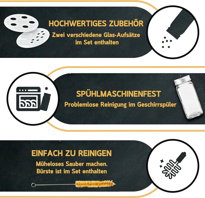 Cuccinara® Gewürzgläser Set [Eckig - 24 Stk. I 120ml - 10,5cm x 4,3cm] mit Gewürzetiketten, Streuein