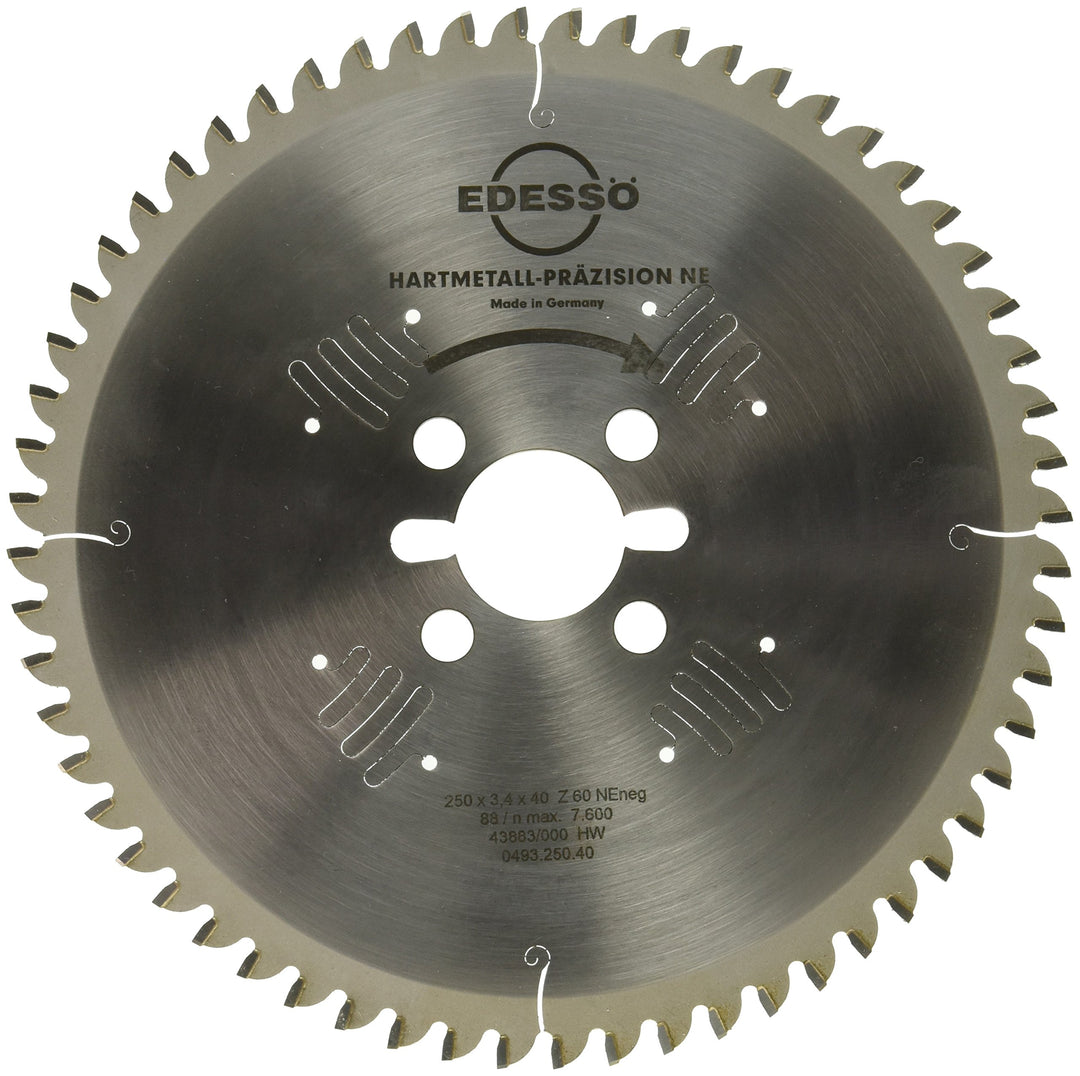 Edessö 49325040 HM-Kreissägeblatt Präzision HW 250x3,4/2,8x40 Z=60 NE neg 2/9/55+4/12/64, silber