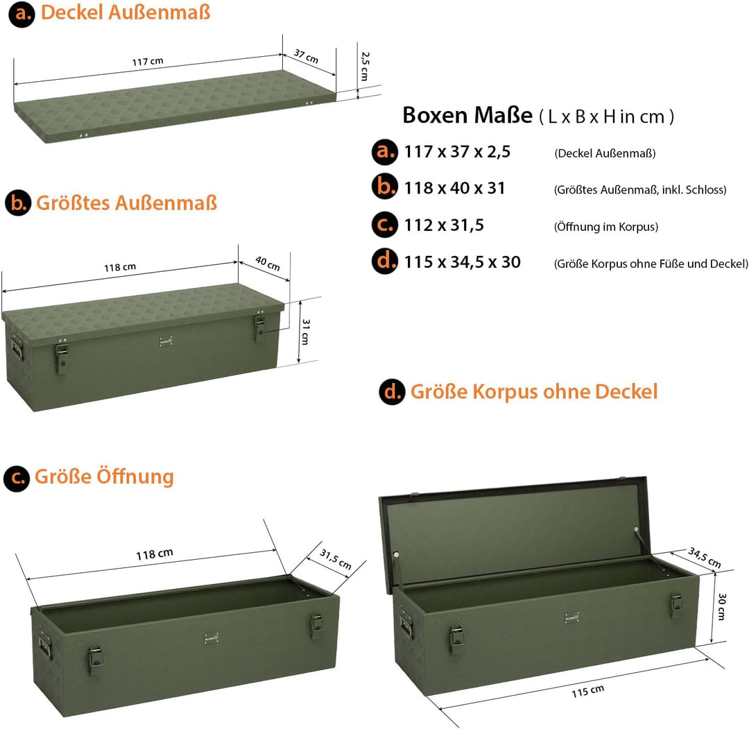 alubox Werkzeugkiste Riffelblech olive ABX-RL120G Aluminium 1,5mm Werkzeugkiste leicht und robust 12