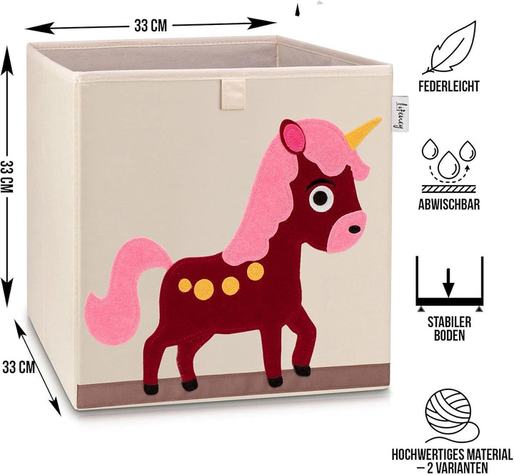 Aufbewahrungsbox im 3er Set Elefant, Schwein und Einhorn I Dreierpack Spielzeugbox mit Tiermotiv pas