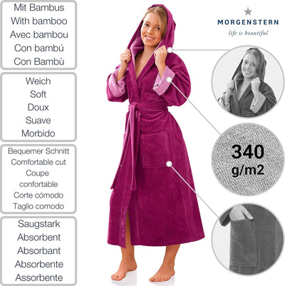Morgenstern Bademantel Kinder Teenager Mädchen Jungen Frottee Velours Kapuze 134-140 Fuchsia, 134-14