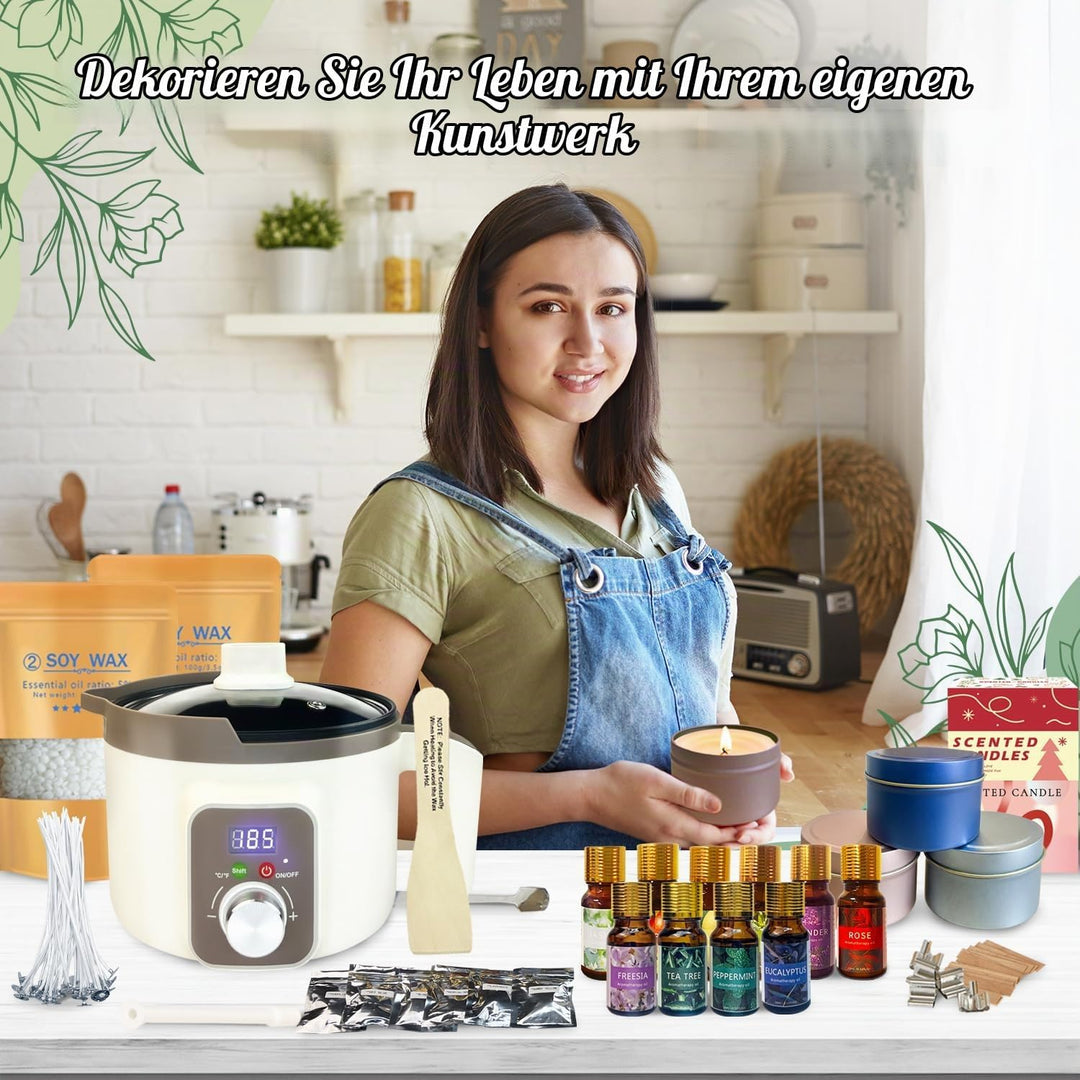 LINGQIAN DIY Kerzenherstellung Set, Kerzen Selber Machen Kit Sojawachs, Elektrischer Wachsschmelztop