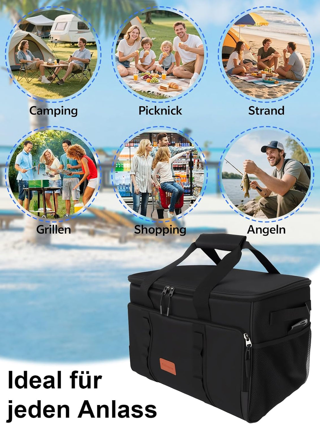 Kühltasche Gross 33L – Faltbare Isoliertasche für 50 Dosen, 8-12 Std. Kühlung, Wasserdicht & Auslauf