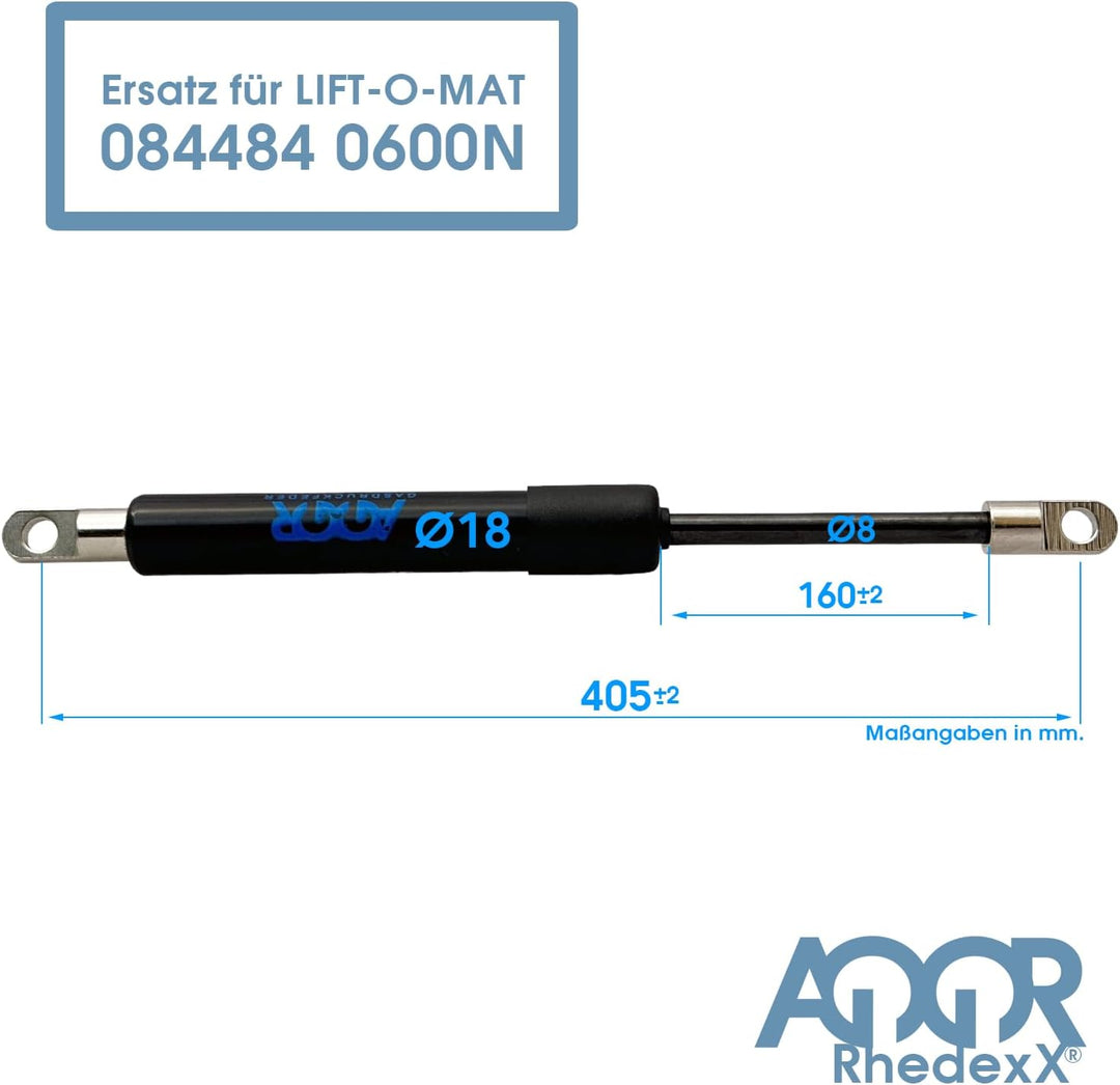 RhedexX® Gasdruckfeder Gelenkauge 405mm/160mm/600N - Gasdruckdämpfer Ersatz für LIFT-O-MAT 084484 06