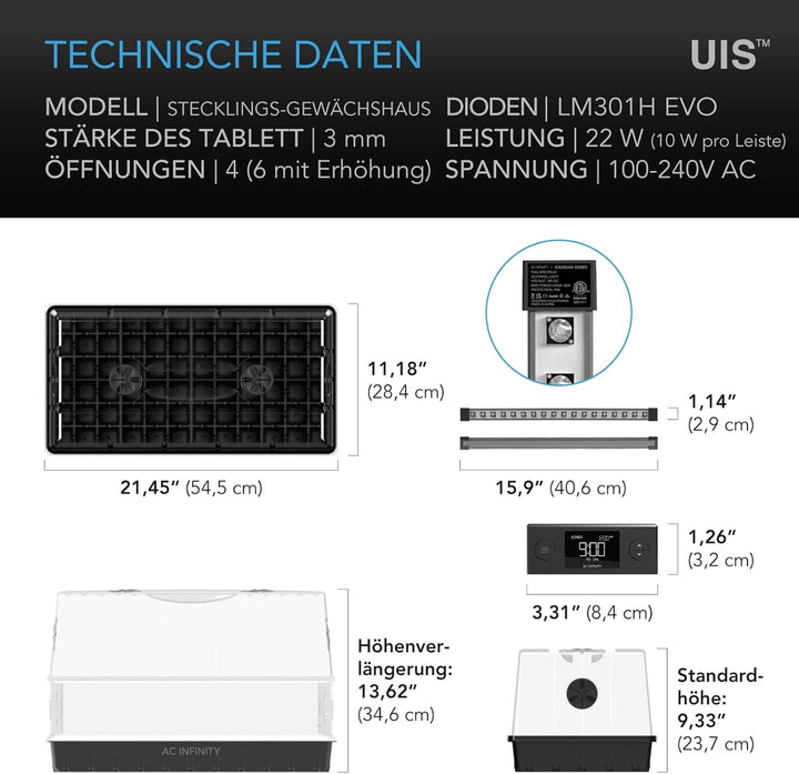 AC Infinity Feuchtigkeitskuppel, Keimset mit grosser, glänzender transparenter Kuppel, Stabiler Abtr