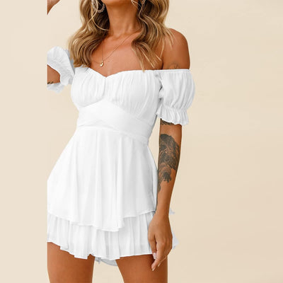 FYMNSI Damen Sommer Jumpsuit Elegant Schulterfrei Cocktail Party Festlich Overall Hosenanzug Playsui