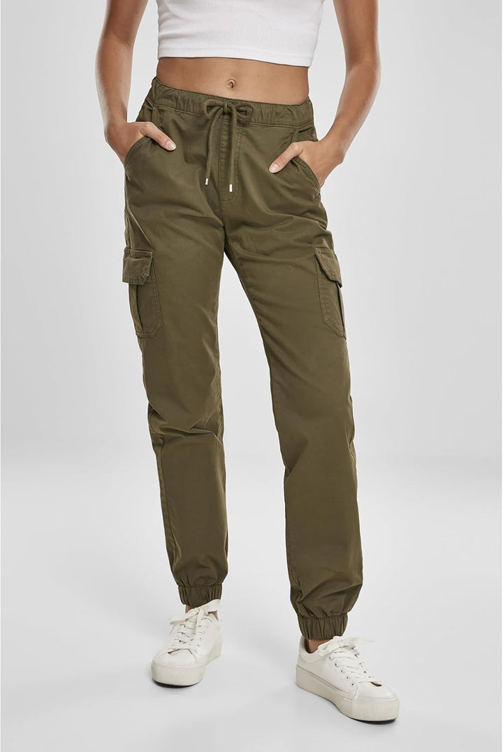 Urban Classics Damen Ladies High Waist Cargo Jogging Pants Hose, summerolive, 26