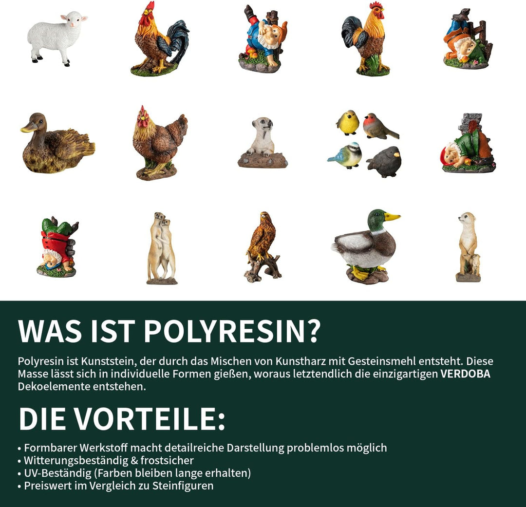 VERDOBA Gartendekoration Ente aus Kunstharz handbemalt - Gartenfiguren für aussen &amp; Wintergarten Dek