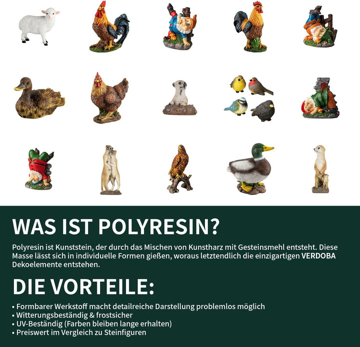 VERDOBA Gartendekoration Ente aus Kunstharz handbemalt - Gartenfiguren für aussen &amp; Wintergarten Dek