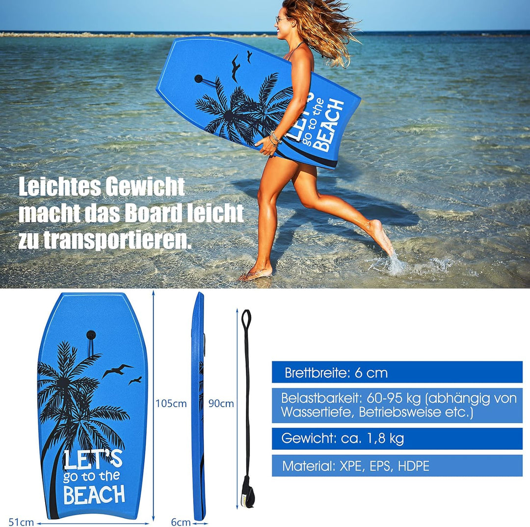 RELAX4LIFE Schwimmbrett tragbar, Schwimmboard mit Halteleine, Rutschfestes Surfbrett für Kinder & Er
