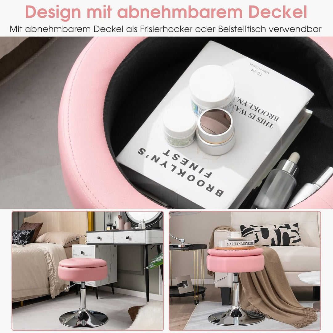GOPLUS Schminkhocker drehbar, Ottomane mit Deckel, Drehhocker höhenverstellbar 51-56cm für Wohnzimme