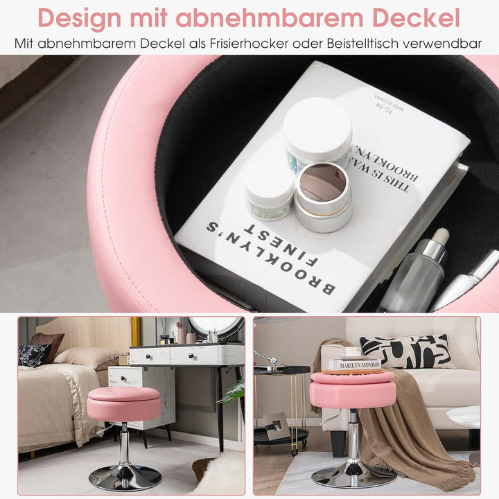 GOPLUS Schminkhocker drehbar, Ottomane mit Deckel, Drehhocker höhenverstellbar 51-56cm für Wohnzimme