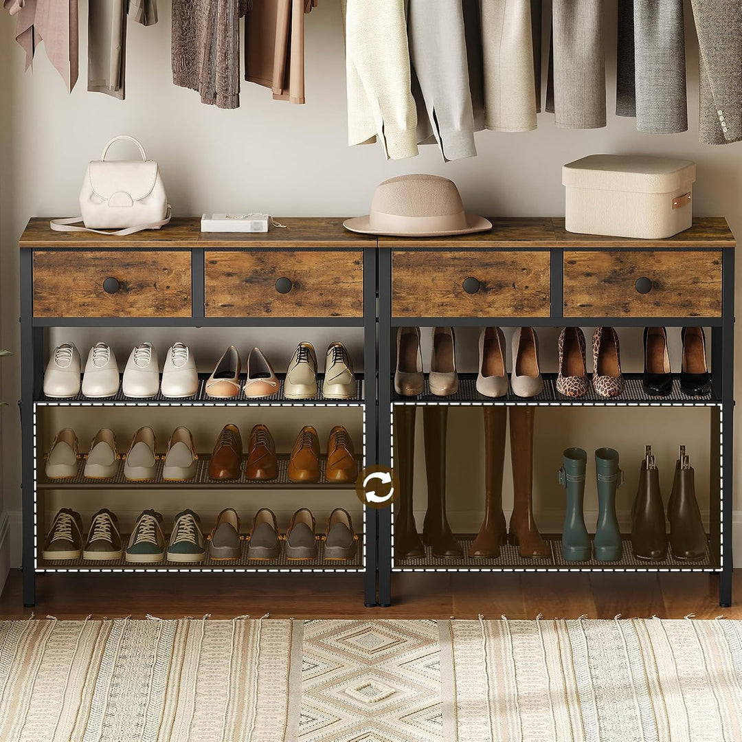 YATINEY Schuhregal, Schuhablage mit 4 Ebenen, Schuhregal gross, Schuhständer mit 2 Stoffschubladen u