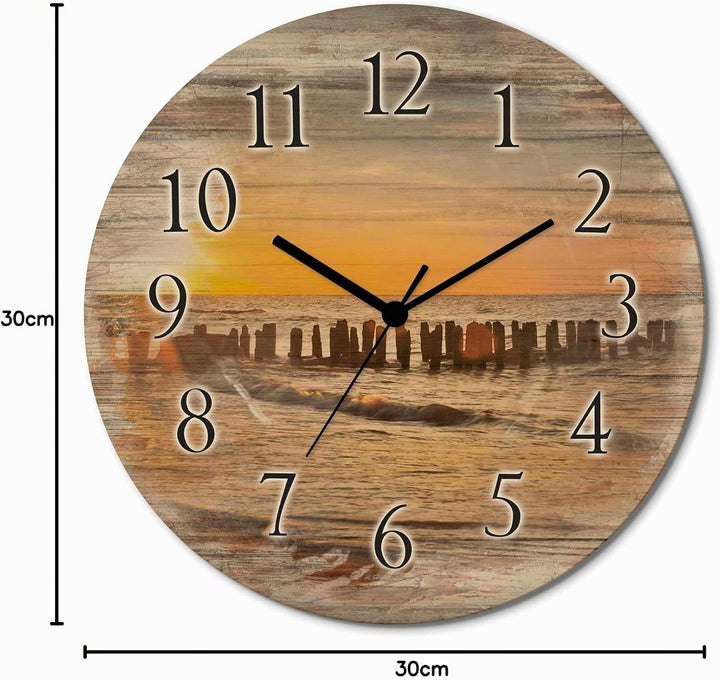 ARTLAND Wanddeko Wanduhr ohne Tickgeräusche aus Holz Quarzuhr lautlos rund Ø 30 cm Schöner Sonnenunt