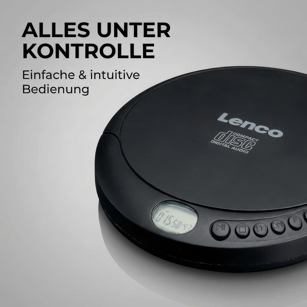 Lenco CD-010 - Tragbarer CD-Player Walkman - Diskman - CD Walkman - Mit Kopfhörern und Micro USB Lad