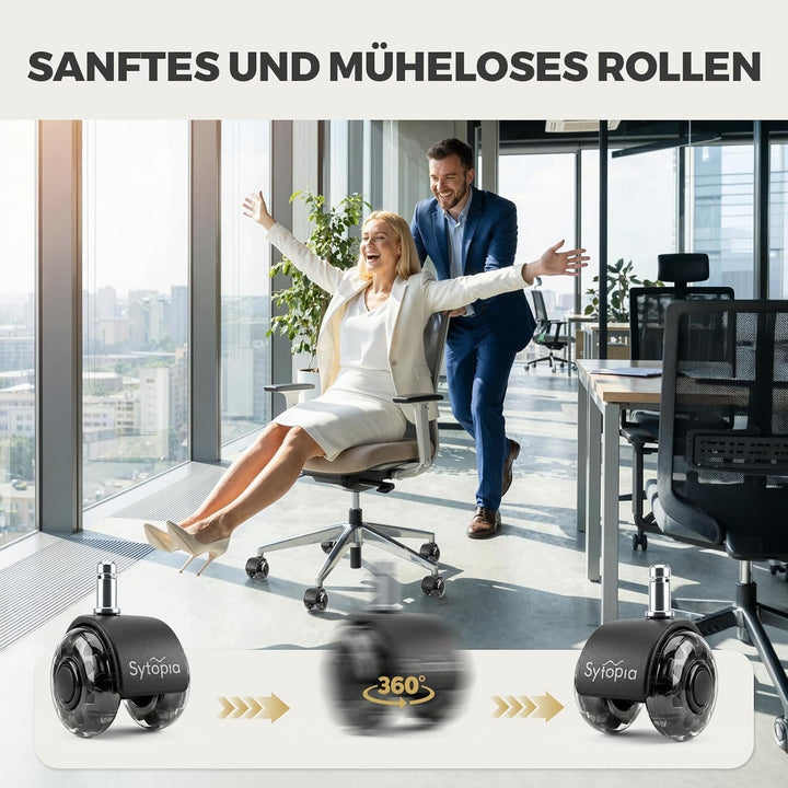 Sytopia Bürostuhl Rollen 11mm x 22 mm, 5er Set Rollen für Bürostühle, Super Leise und Weiche für Har