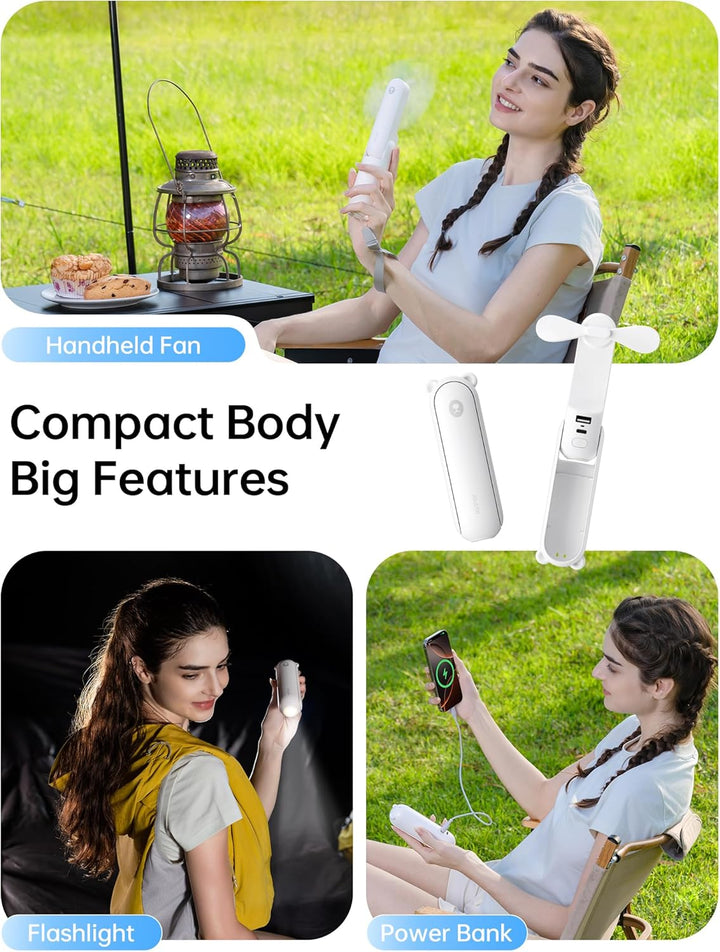 JISULIFE Handventilator Mini Ventilator 3 IN 1, mit 4500 mAh Powerbank USB Akku Klein, Batteriebetri