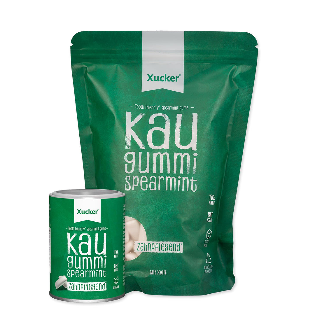 Xucker Zuckerfreie Zahnpflege Kaugummis - Xylit Kaugummis zuckerfrei mit Spearmint Geschmack I Vegan
