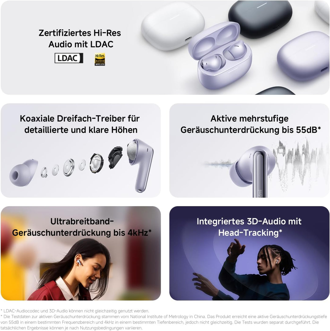XIAOMI Redmi Buds 6 Pro Purple - 36h Akkulaufzeit, Triple-Treiber Hi-Fi Klang, 55dB ANC, 20 ANC-Leve