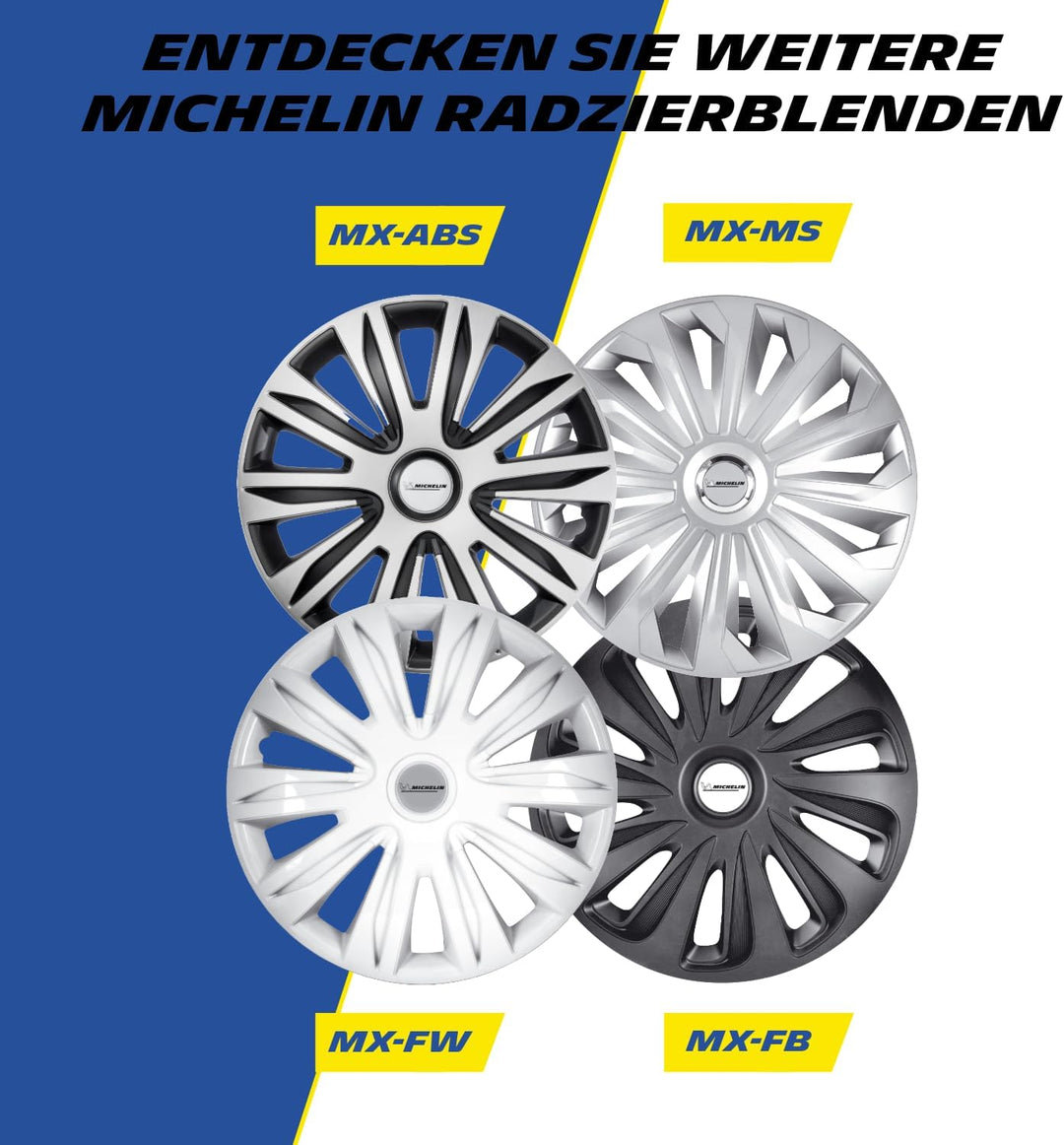 MICHELIN Radkappen 16 Zoll Universal Radzierblenden Monique 4er Set Fürs Auto ABS Kunststoff | Silbe