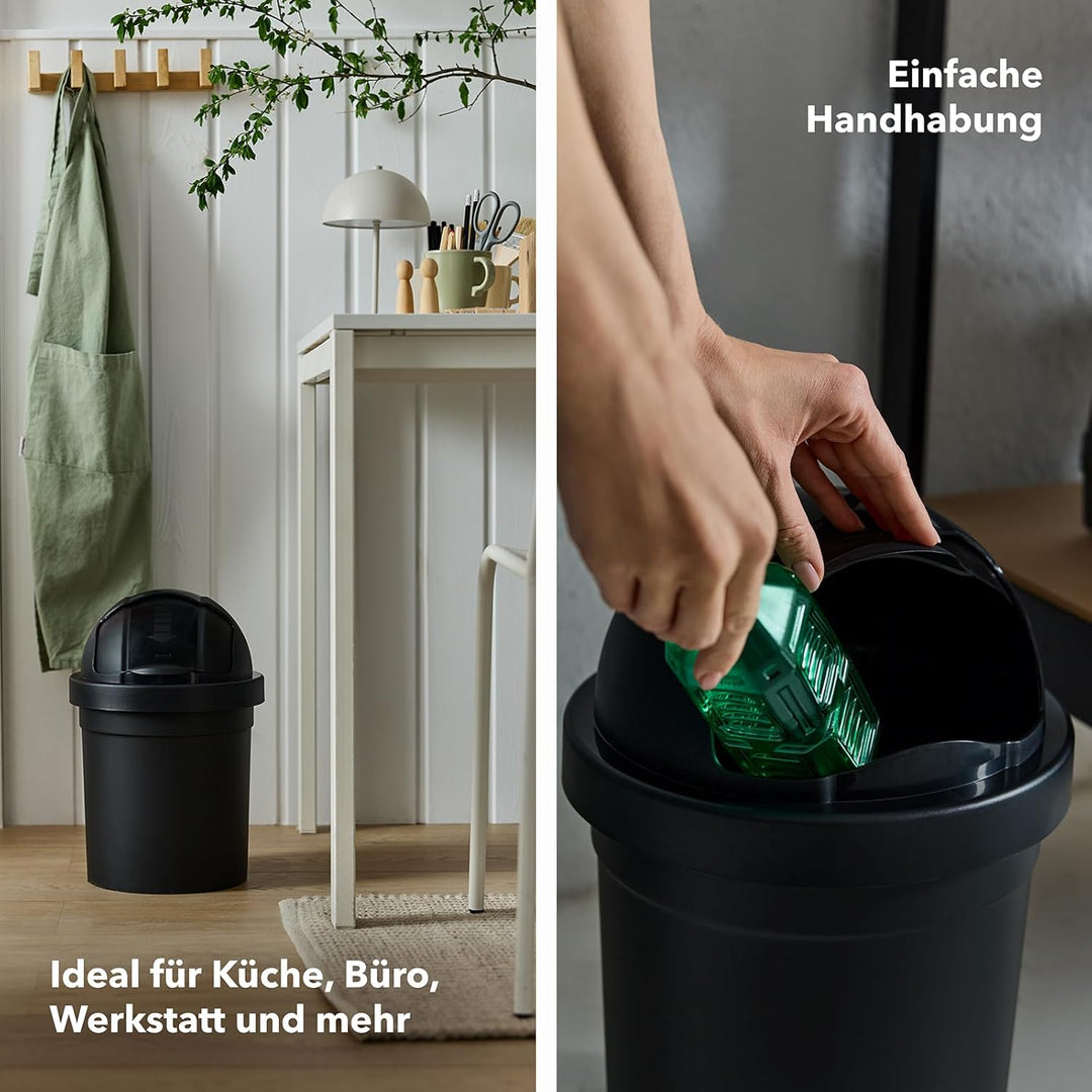 Rotho Roll Bob runder Mülleimer mit Deckel 10l, Kunststoff, schwarz, 10 l (26,5 x 26,5 x 39,5 cm) 10