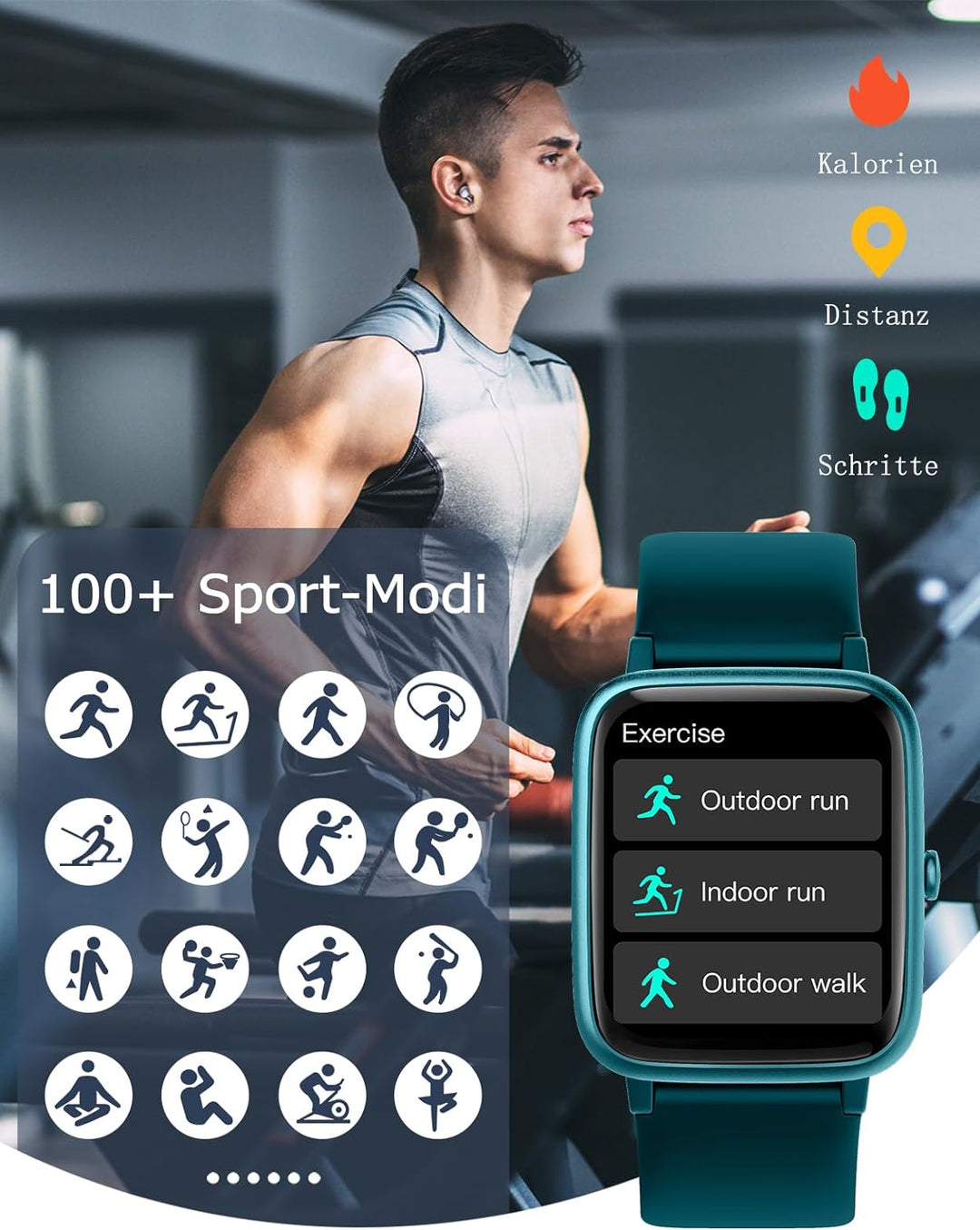 GRV Smartwatch für Damen Herren mit Telefonfunktion,Fitnessuhr mit Herzfrequenzmessung,SpO2,Schrittz