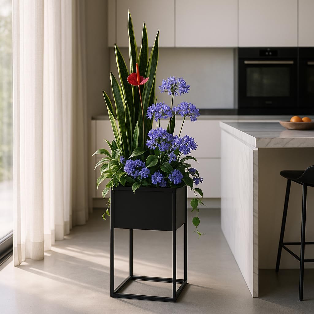 Pflanzenständer Petto - 40x30x60cm - Farbe Schwarz - für Zimmerblumen - Metallregal - Dekorativer Ti