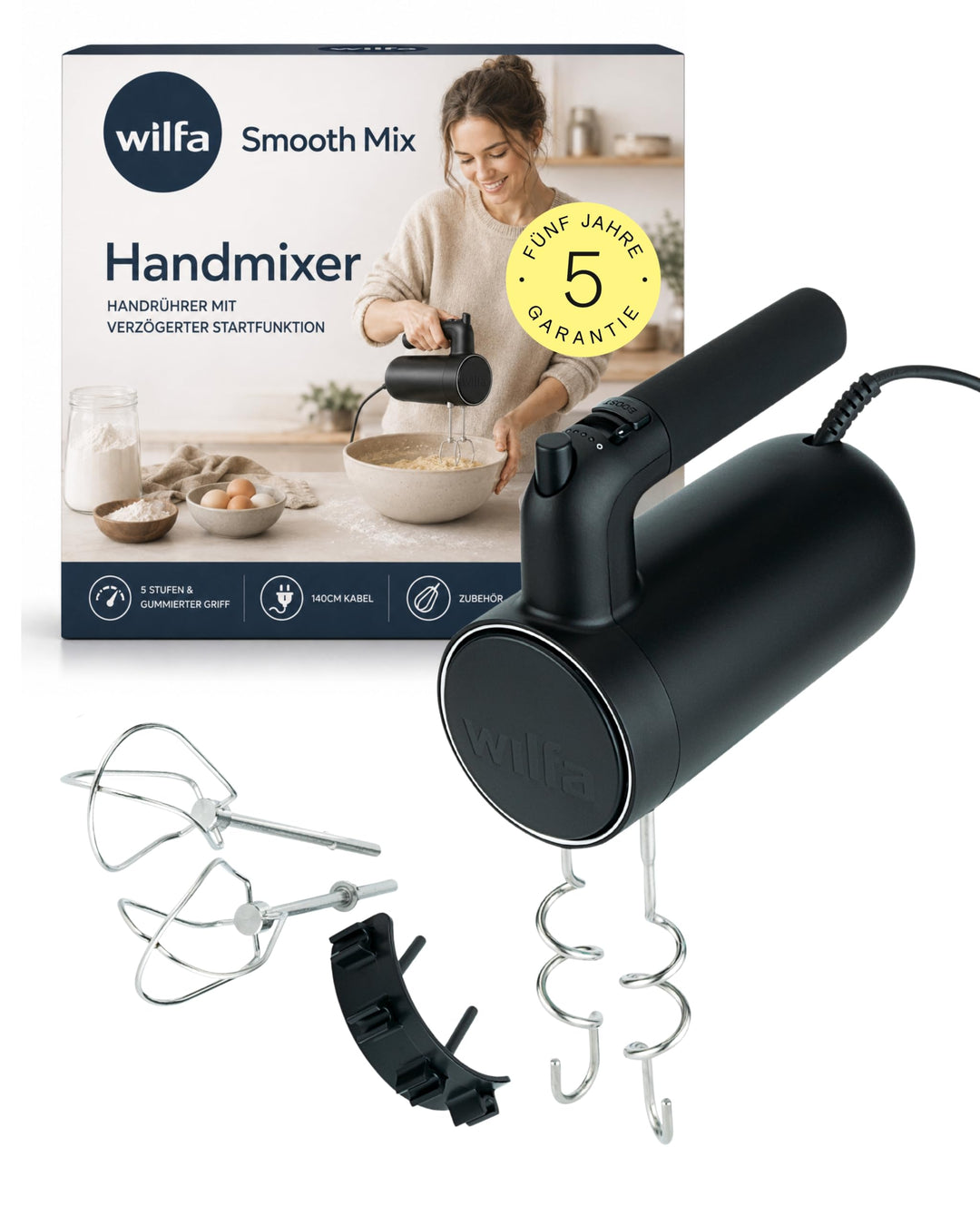 Wilfa Handmixer Smooth Mix 500 I 500 W I 5 Geschwindigkeiten I Boost-Funktion &amp; Auswurf-Funktion I i