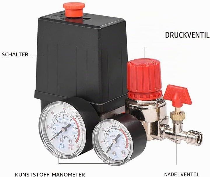 Luftkompressor Druckschalter, 220V Luftkompressor mit Manometern für schnellen Druckreduzierschalter