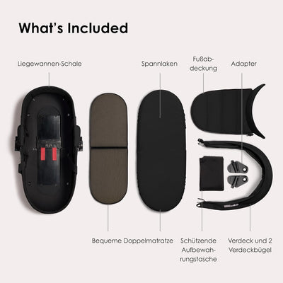 BABYZEN YOYO 0+ Liegewanne, Black - Mit dicker Doppelmatratze; Schale und Verdeck belüftet - Nur mit
