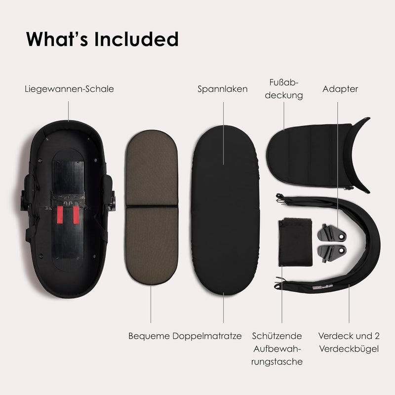 BABYZEN YOYO 0+ Liegewanne, Black - Mit dicker Doppelmatratze; Schale und Verdeck belüftet - Nur mit