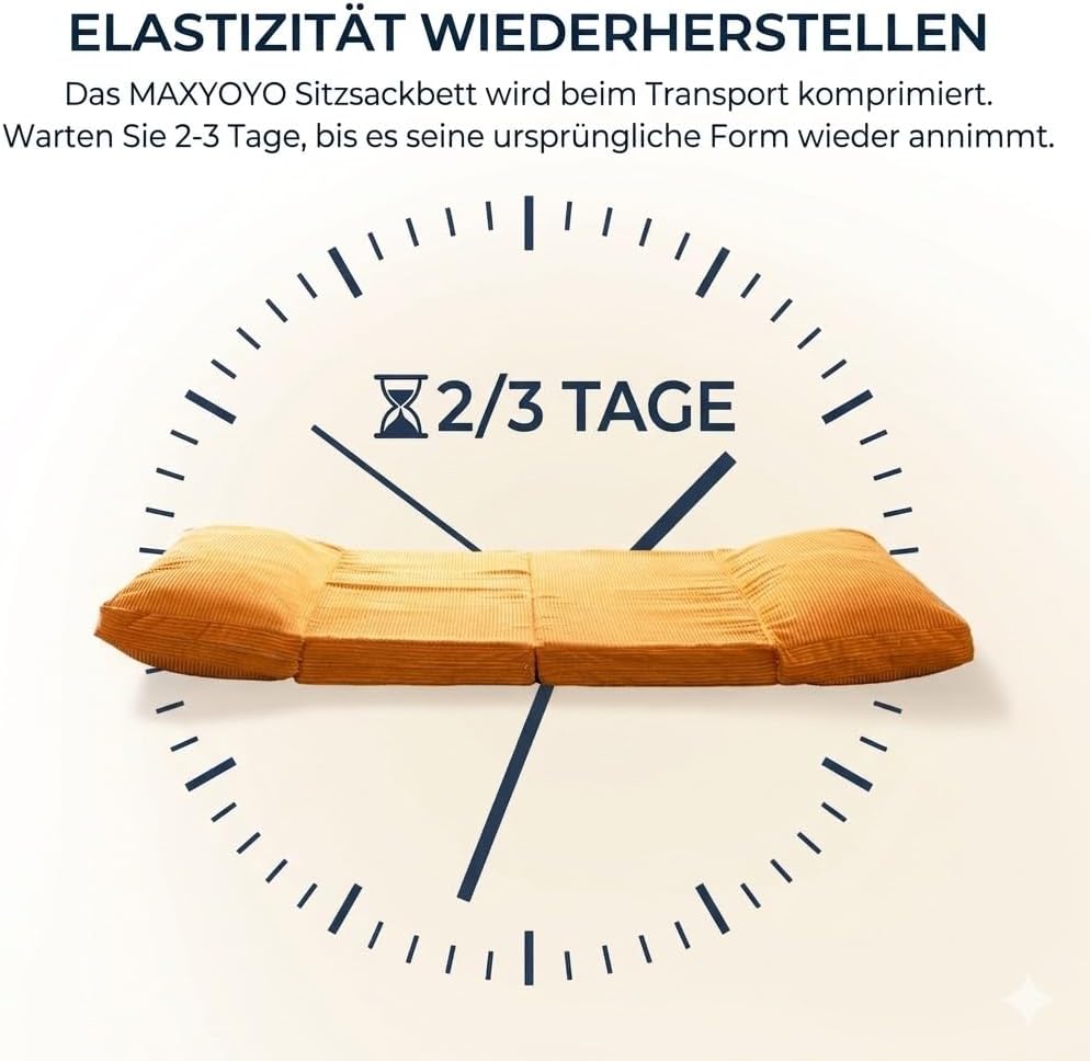 MAXYOYO Sitzsack-Bett, faltbar, Cordsamt, Schlafsofa, Bodenmatratze für Erwachsene, extra dick, 4-Fa