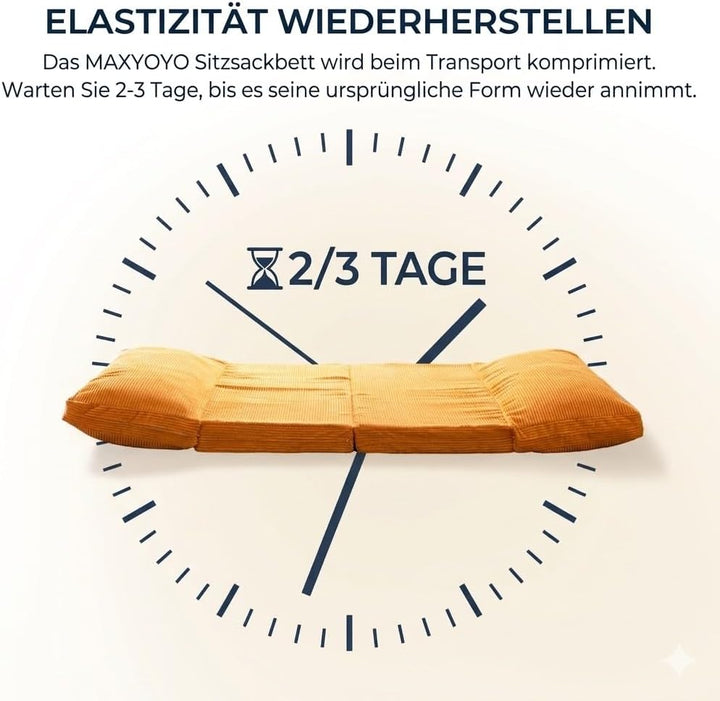 MAXYOYO Sitzsack-Bett, faltbar, Cordsamt, Schlafsofa, Bodenmatratze für Erwachsene, extra dick, 4-Fa