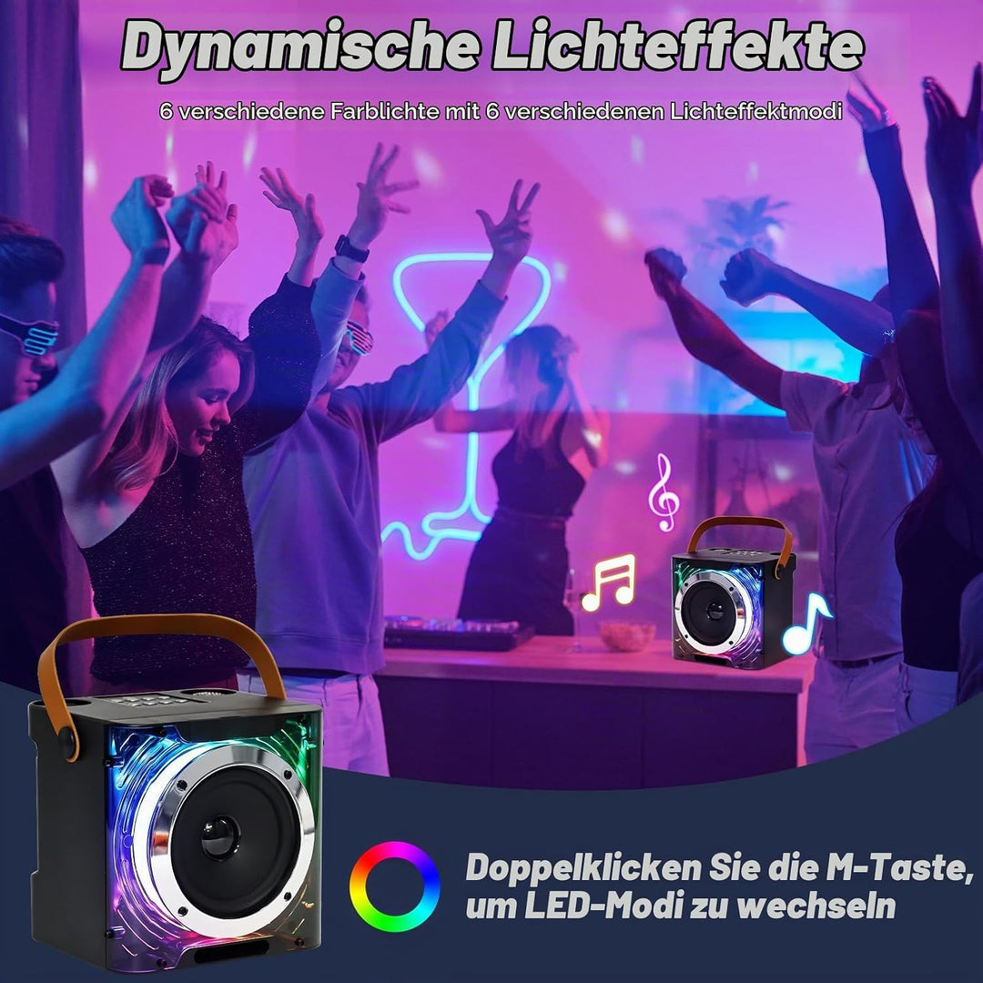 Karaoke Maschine mit 2 Mikrofone, Lautsprecher Box mit Lichteffekte, Tragbaren 5.3 Bluetooth Lautspr