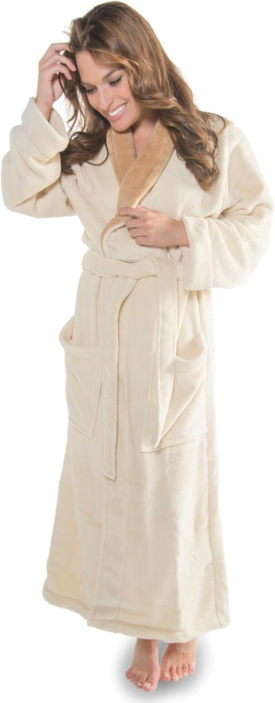 CelinaTex S-XXXL Bademantel Schalkragen zweifarbig lang Taschen Damen Herren Unisex Mikrofaser Kusch