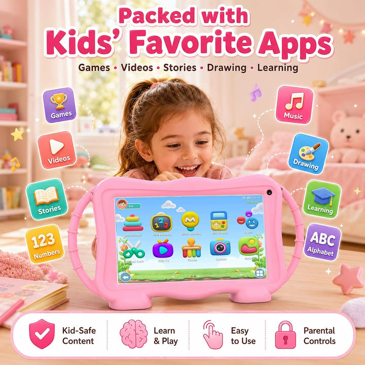Kinder Tablet 7 Zoll Android Tablet für Kinder 32GB Kids Tablets mit WLAN Schutzhülle Kindersicherun