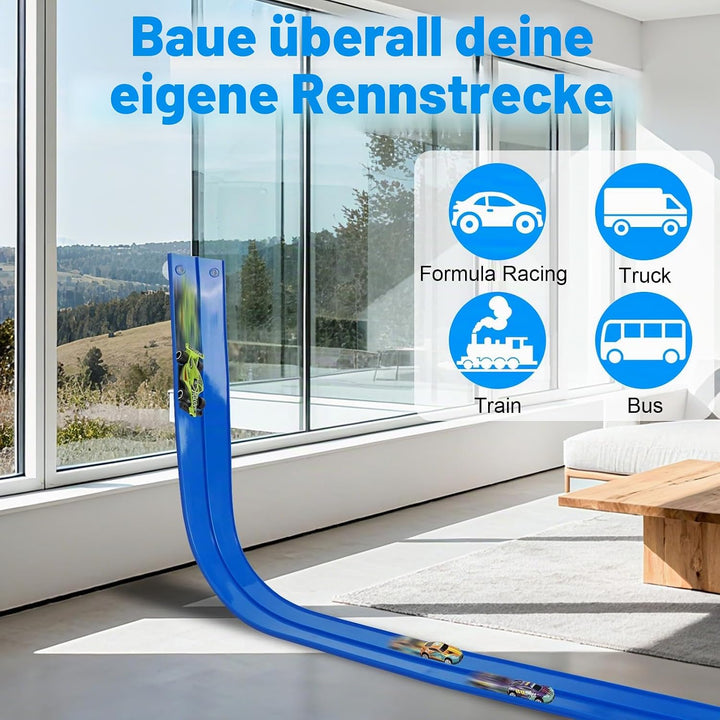 Rennbahn Kinder 3 Jahre, Cars Spielzeug, Autorennbahn (4.5 m), Autobahn Kinder 3 4 5 6 Jahre, mit 4