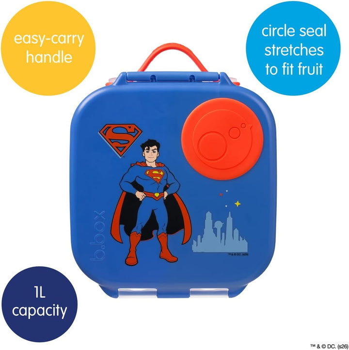 b.box Superman Mini Brotdose | Bento-Box mit 3 Fächern (2 auslaufsicher) | Ideal für Kleinkinder, Ki