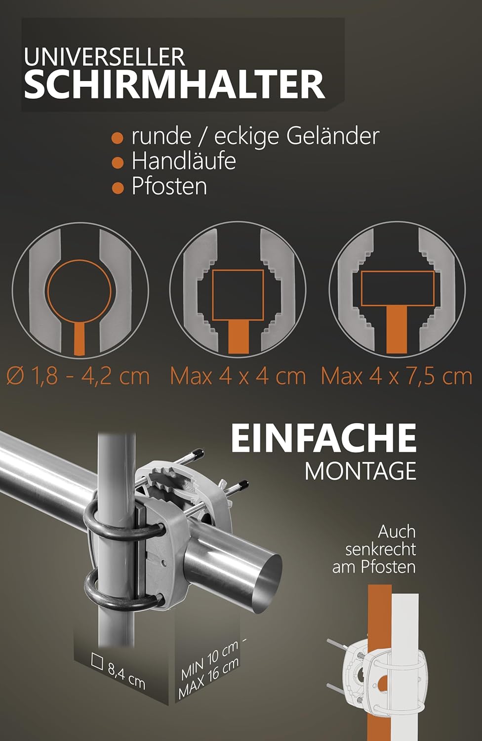 4smile Sonnenschirm Balkon SunnyShade - Sonnenschutz Balkon 3-in-1 SET, Taupe - UPF 50+ Sonnenschirm