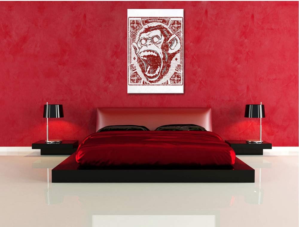 Screaming monkey black Leinwand, XXL riesige Bilder fertig gerahmt mit Keilrahmen, Kunstdruck auf Wa
