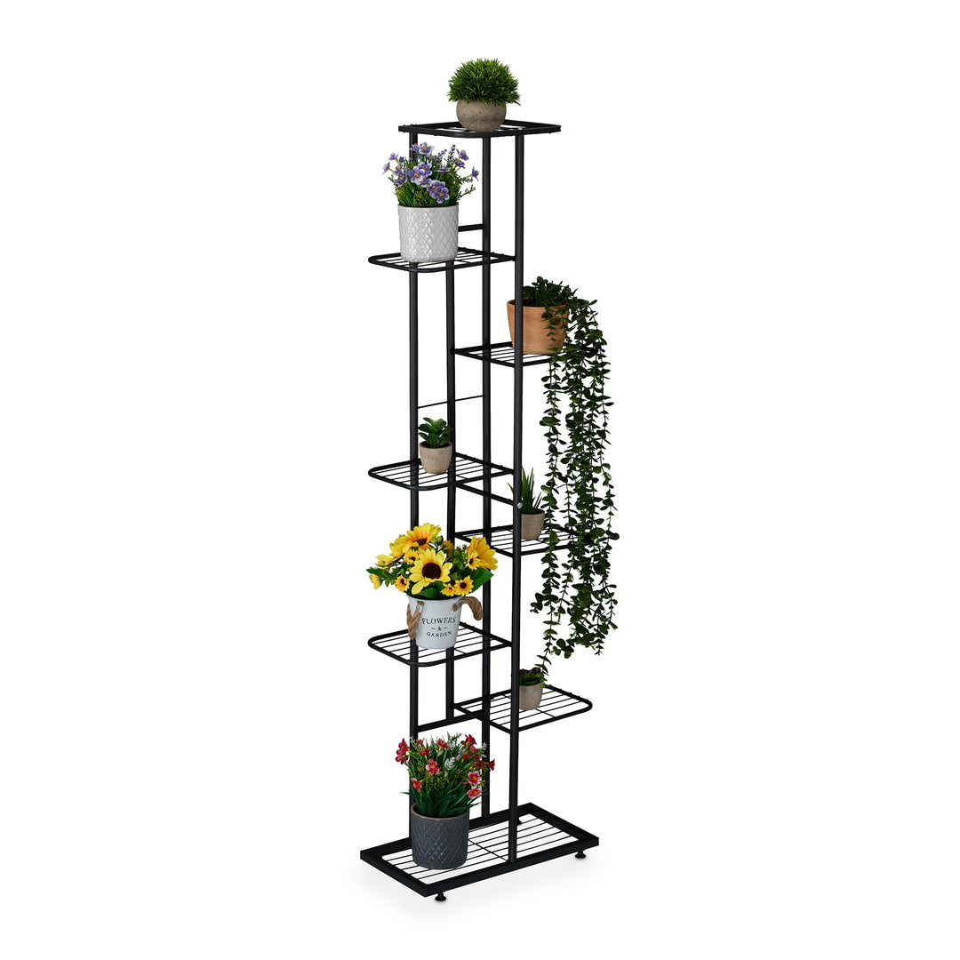 Relaxdays Blumenregal, 8 Ablagen für bis zu 9 Blumen- & Pflanzentöpfe, Metall, Pflanzentreppe, 142x4