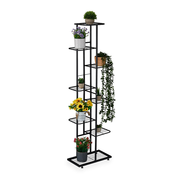 Relaxdays Blumenregal, 8 Ablagen für bis zu 9 Blumen- & Pflanzentöpfe, Metall, Pflanzentreppe, 142x4